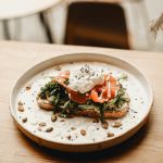 Avocado Toast with Fresh Salmon Topped with Cream Cheese  with Nuts
